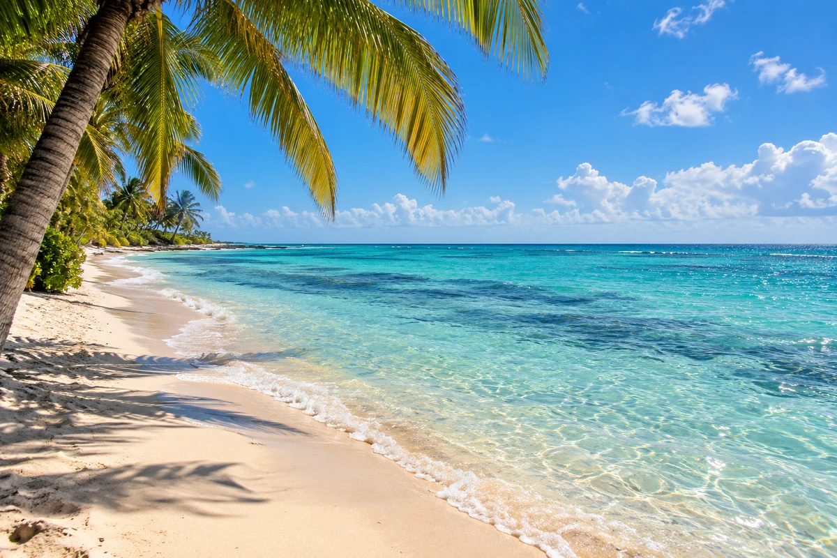 Paisaje del Caribe con playa y palmeras